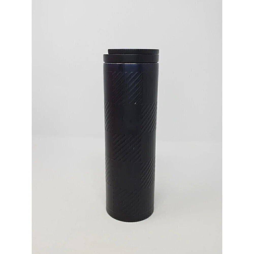 STARBUCKS MATTE BLACK CHECKERBOARD TEXTURED TRAVEL MUG COFFEE BEVERAGE 2012